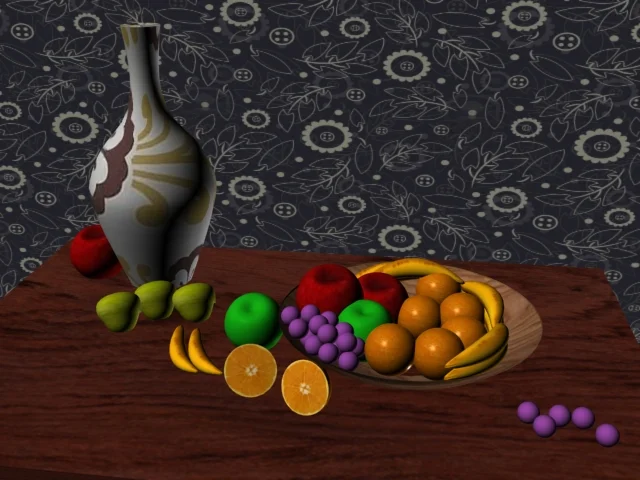 Naturaleza muerta · Modelado y render 3D